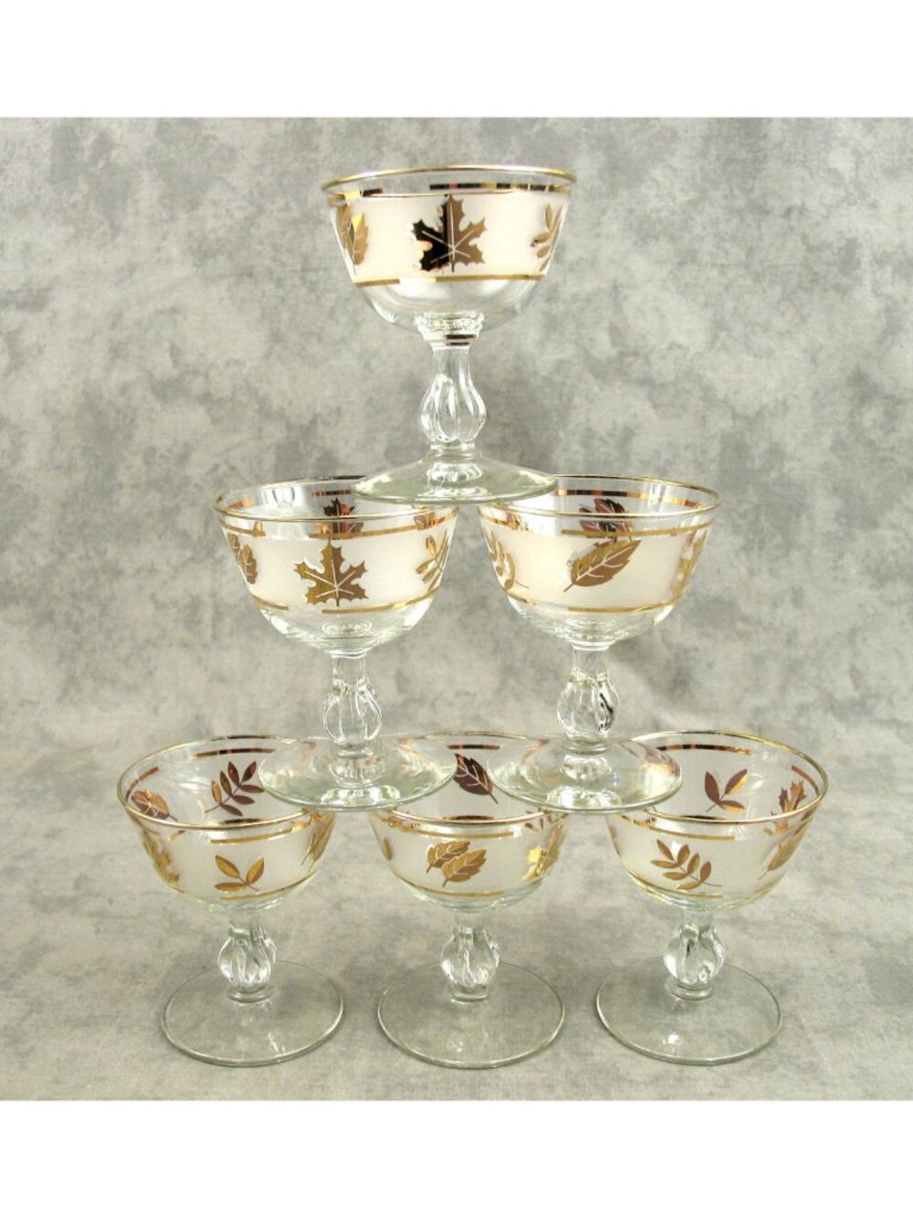 Vintage Libbey Golden Foliage Frosted Champagne Sherbet Glasses Set of 6 MCM